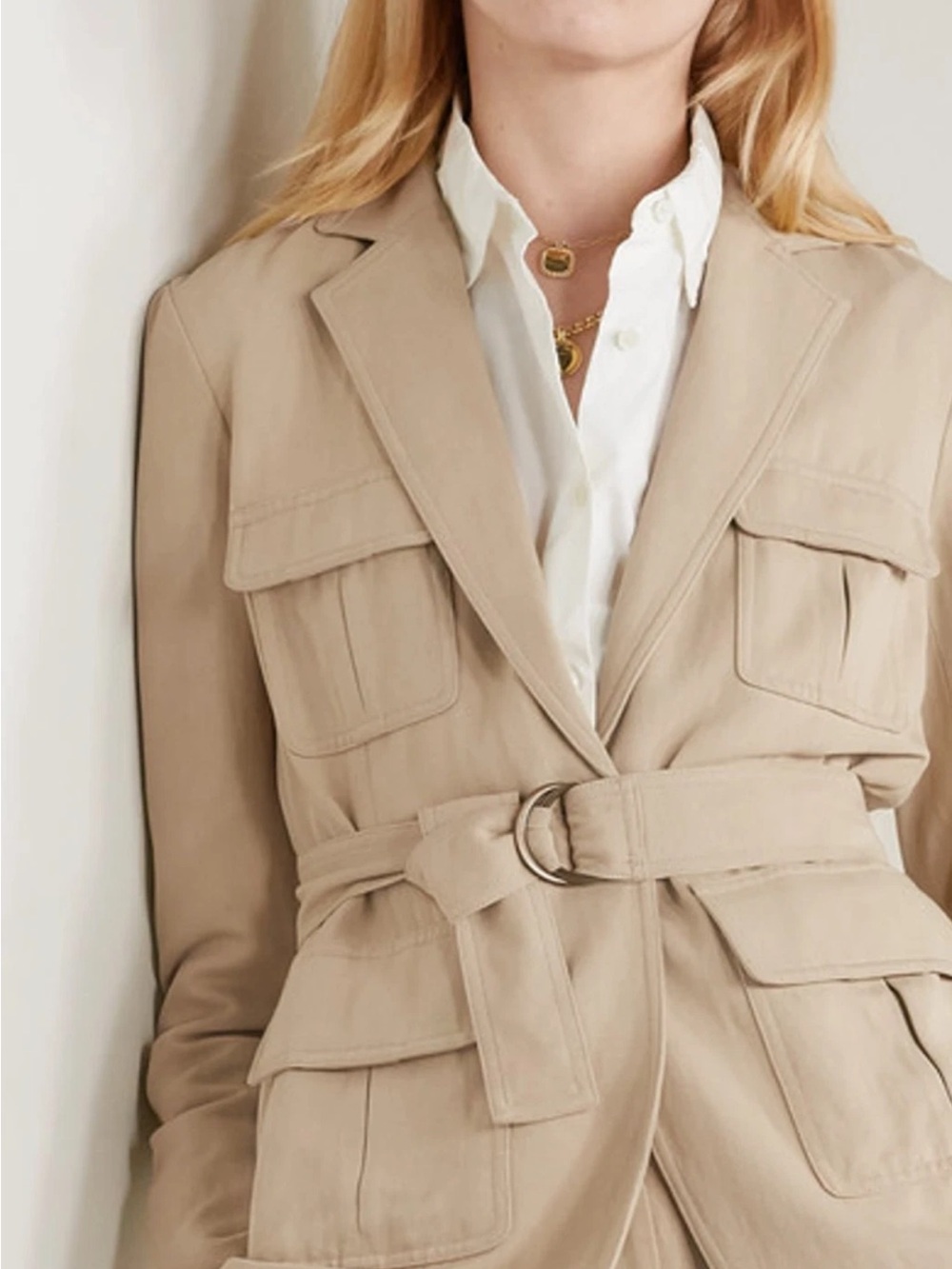 NILI LOTON Women’s HANT  Belted COTON BLEND SAFARI Utility Jacket in Beige Sz 10